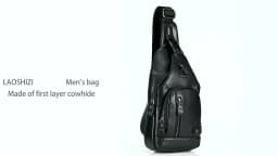 New 100% Genuine Leather Chest Bag Men's Fashion Style Casual Crossbody Bags With USB Large Capacity Men's Shoulder Bag