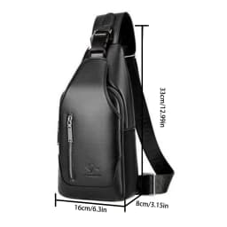 Business Casual Men Chest Bag USB Port Multi-Pocket PU Stitched Luster Zipper Shoulder Bag for Commute Shopping Storage Bag