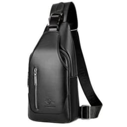 Business Casual Men Chest Bag USB Port Multi-Pocket PU Stitched Luster Zipper Shoulder Bag for Commute Shopping Storage Bag