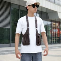 Luxury Design Men's Tactical Vest Bag High Quality PU Leather Man Chest bag Phone Pouch Vintage Design Underarm Back Pack Bags