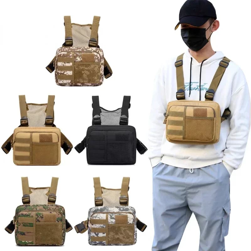 Tactics Vest Bag Streetwear Chest Bag Fashion Portable Oxford Outdoor Multi-pockets Bags Waterproof for Running Travel sling bag