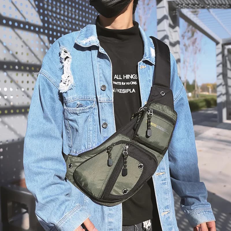 Casual Oxford Cloth Crossbody Bag Men's Fashion Single Shoulder Bag Street Style Leisure Chest Bag for Men with Zipper