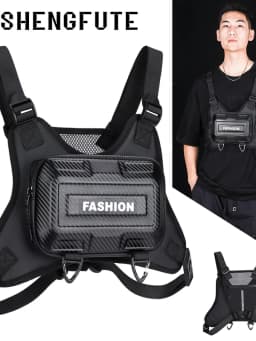 Trendy Multi-Functional Tactical Chest Bag Workwear Riding Street Style Vest Bag Sporty Zippered Hard Men's Chest Bag