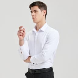 Men's Classic French Cuffs Solid Dress Shirt Fly Front Placket Formal Business Standard-fit Long Sleeve Office Work White Shirts