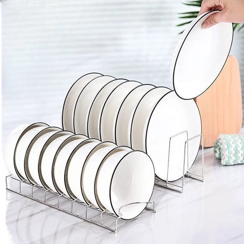 Stainless Steel Dish Draining Rack Multipurpose Silver Plates Storage Rack Space Saving Bowls Plates Drainer Holder Kitchen