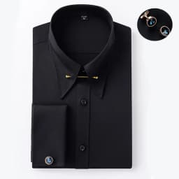 Empire Collar French Cufflinks Embroidered Men's Long-Sleeve Shirt with Big Collar Pins Man Dress Shirt for Business Formal Wear