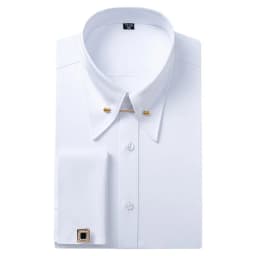 Empire Collar French Cufflinks Embroidered Men's Long-Sleeve Shirt with Big Collar Pins Man Dress Shirt for Business Formal Wear