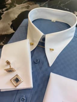 Empire Collar French Cufflinks Embroidered Men's Long-Sleeve Shirt with Big Collar Pins Man Dress Shirt for Business Formal Wear