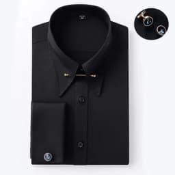 Empire Collar French Cufflinks Embroidered Men's Long-Sleeve Shirt with Big Collar Pins Man Dress Shirt for Business Formal Wear