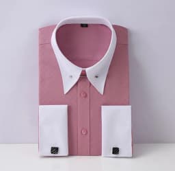 Empire Collar French Cufflinks Embroidered Men's Long-Sleeve Shirt with Big Collar Pins Man Dress Shirt for Business Formal Wear