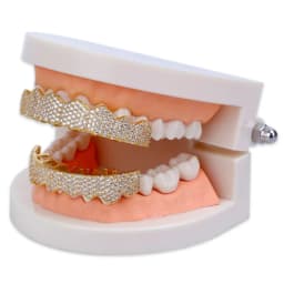 TOPGRILLZ Fit Gold Silver Color Iced Out Hip Hop Teeth Grillz Micro Pave Cubic Zircon Top & Bottom Teeth Grills Set