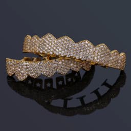 TOPGRILLZ Fit Gold Silver Color Iced Out Hip Hop Teeth Grillz Micro Pave Cubic Zircon Top & Bottom Teeth Grills Set