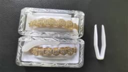 TOPGRILLZ Fit Gold Silver Color Iced Out Hip Hop Teeth Grillz Micro Pave Cubic Zircon Top & Bottom Teeth Grills Set