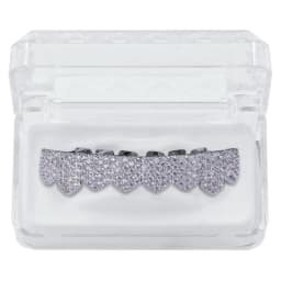 TOPGRILLZ Fit Gold Silver Color Iced Out Hip Hop Teeth Grillz Micro Pave Cubic Zircon Top & Bottom Teeth Grills Set