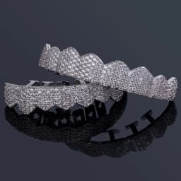 TOPGRILLZ Fit Gold Silver Color Iced Out Hip Hop Teeth Grillz Micro Pave Cubic Zircon Top & Bottom Teeth Grills Set