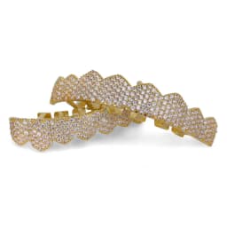 TOPGRILLZ Fit Gold Silver Color Iced Out Hip Hop Teeth Grillz Micro Pave Cubic Zircon Top & Bottom Teeth Grills Set