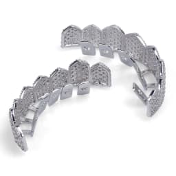 TOPGRILLZ Fit Gold Silver Color Iced Out Hip Hop Teeth Grillz Micro Pave Cubic Zircon Top & Bottom Teeth Grills Set
