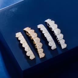 TOPGRILLZ Fit Gold Silver Color Iced Out Hip Hop Teeth Grillz Micro Pave Cubic Zircon Top & Bottom Teeth Grills Set