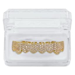 TOPGRILLZ Fit Gold Silver Color Iced Out Hip Hop Teeth Grillz Micro Pave Cubic Zircon Top & Bottom Teeth Grills Set