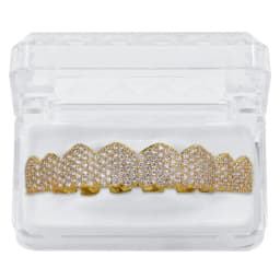 TOPGRILLZ Fit Gold Silver Color Iced Out Hip Hop Teeth Grillz Micro Pave Cubic Zircon Top & Bottom Teeth Grills Set