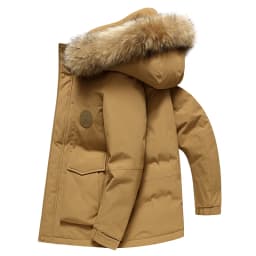 Mens Parka With Detachable Raccoon Fur Hood 90 Percent Duck Down Jacket For Men Heavy Duty Winter Coat Warm Workwear Parka