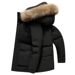 Mens Parka With Detachable Raccoon Fur Hood 90 Percent Duck Down Jacket For Men Heavy Duty Winter Coat Warm Workwear Parka