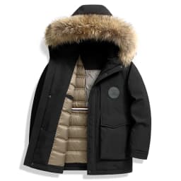 Mens Parka With Detachable Raccoon Fur Hood 90 Percent Duck Down Jacket For Men Heavy Duty Winter Coat Warm Workwear Parka