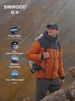 SIMWOOD 2026 Winter New 90% White Goose Down Coats Men Warm Hooded Water Repellent High Quality Jackets