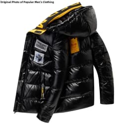 New Winter Men's down Jacket Thickened Short Bright Leather Fur Collar Warmth Anti-Cold Youth Short Stylish Polyester Fiber
