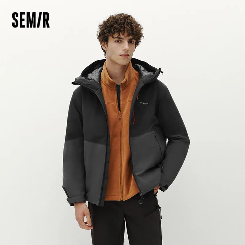 Semir Men Down Jacket 90 Percent Down Fill Rain Resistant Breathable Abrasion Resistant Outdoor Color Block Hooded 2026 New