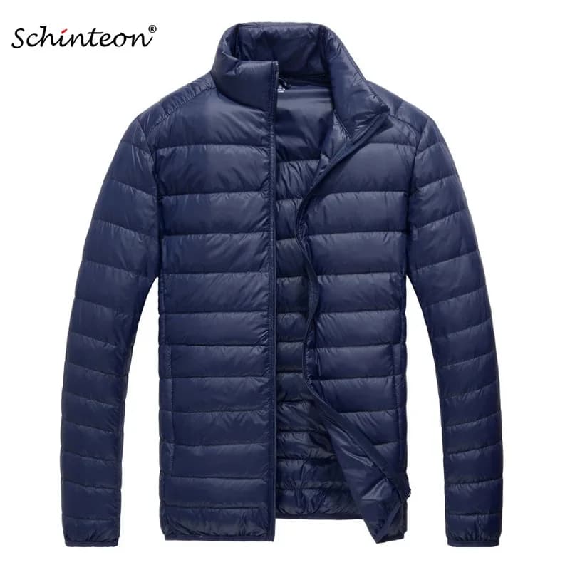 Schinteon Men Ultralight White Duck Down Jacket Thin Stand Collar Solid Color Simple Autumn Outwear