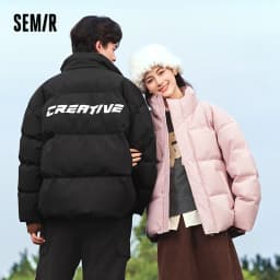 Semir Men Puffer Thick Down Colorblock Textured Print Stand Collar Loose Fit 2026 Urban Casual Warm Couple Style Outerwear
