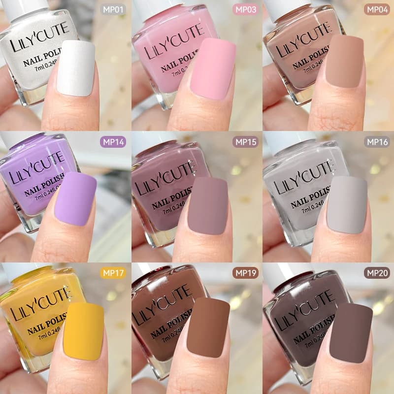 LILYCUTE 7ml 28 Colors Matte Nail Polish Pink Coffee Brown Air Dry No Need Cure Nail Art DIY At Home Manicure Design