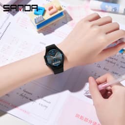 SANDA6320 New Dual Display Electronic Watch Fashion Waterproof Women's Watch Night Light Student Quartz Sports Watch Men's Clock