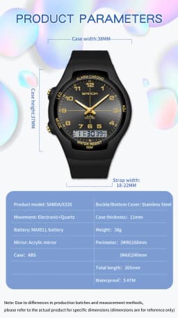 SANDA6320 New Dual Display Electronic Watch Fashion Waterproof Women's Watch Night Light Student Quartz Sports Watch Men's Clock