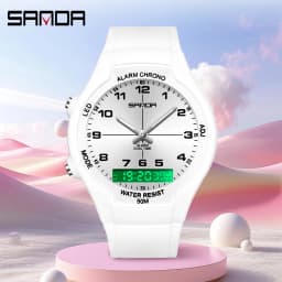 SANDA6320 New Dual Display Electronic Watch Fashion Waterproof Women's Watch Night Light Student Quartz Sports Watch Men's Clock