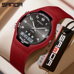 SANDA 6320 New Sports Waterproof Women's Watch Digital Night Light Alarm Clock for Men and Women, Student Watch