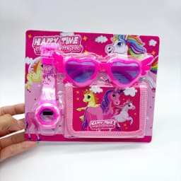 Fashion 3ps Unicorn Hello Kitty Girls Watch Kids with Wallet Glasses Cartoon Spiderman Watch Children Clock Toys set