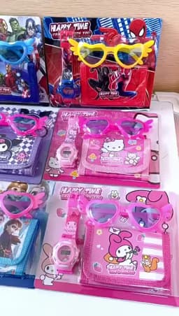 Fashion 3ps Unicorn Hello Kitty Girls Watch Kids with Wallet Glasses Cartoon Spiderman Watch Children Clock Toys set