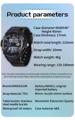 SANDA New 6188 Fashion Multi Functional Student Sports Waterproof Multi Functional Quartz Electronic Men's and Women's Watch