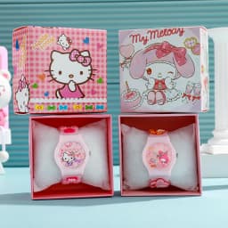 3D Hello Kitty Children's Watches with box Cinnamoroll Kuromi Melody Girls Watch Anime Action Figures Model Toys Kid Clock Gift