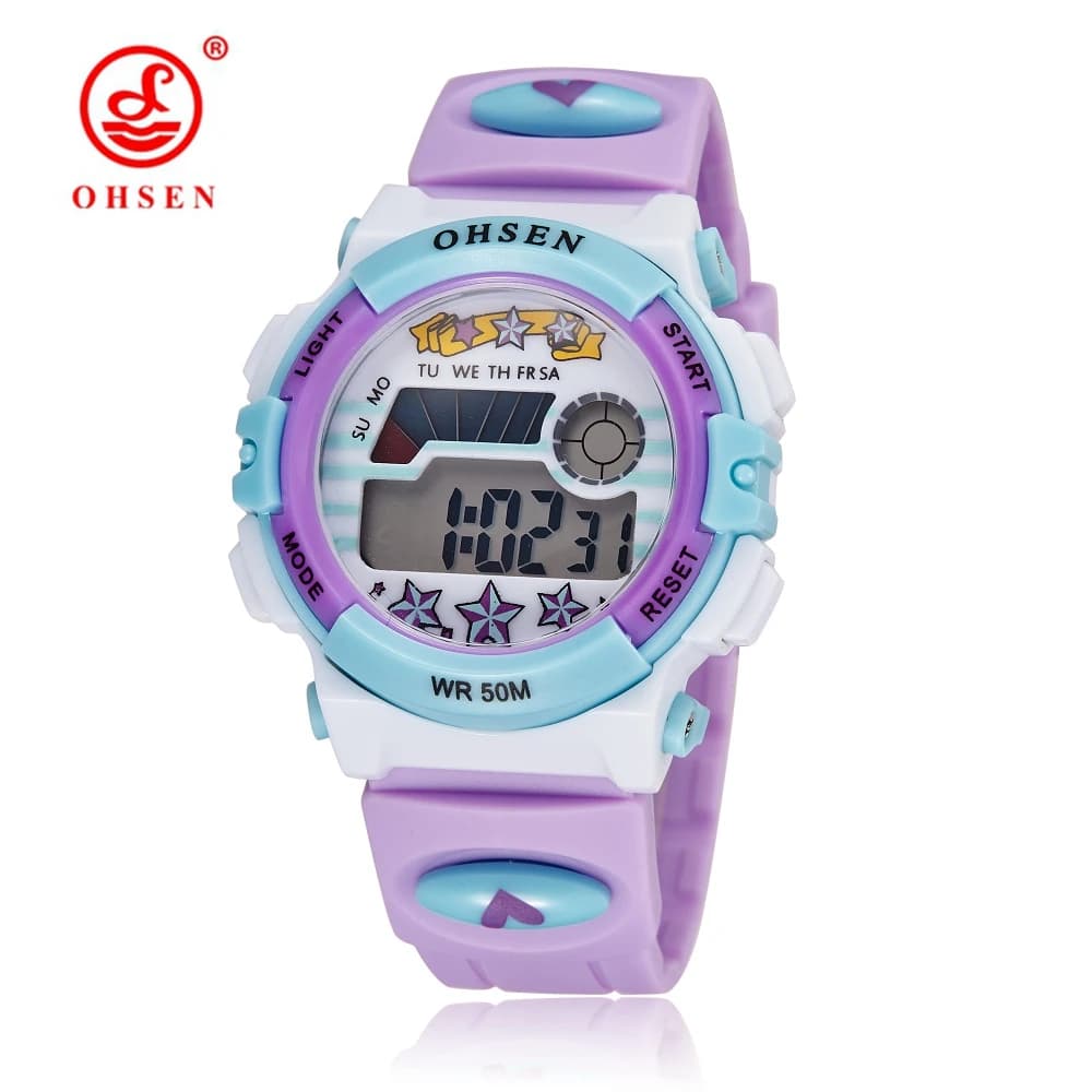 OHSEN Kids Sport Watches 50M Waterproof Red Cartoon Digital Wristwatch Stopwatch Electronic LED Children Watch For Boys Girls