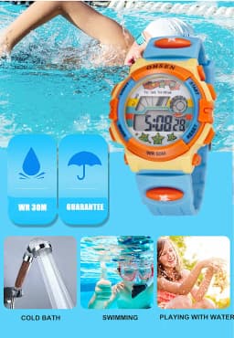 OHSEN Kids Sport Watches 50M Waterproof Red Cartoon Digital Wristwatch Stopwatch Electronic LED Children Watch For Boys Girls