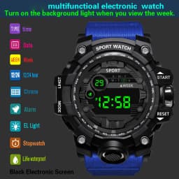 Men's Watch Fashion Sports Electronic Wristwatch Large Dial Multifunctional Waterproof Luminous Alarm Kids Male's Military Watch