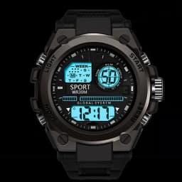 Black Sports Watch for Kids Students Men's Multifunction LED Digital Watch Waterproof Luminous Alarm Clock Electronic Watches