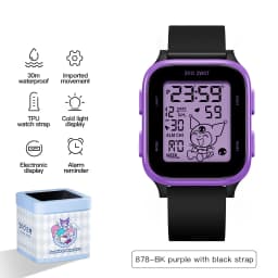 ZGO  Sanrio Kuromi Kids digital watch For girls Square Sporty Waterproof Electronic watch Alarm clock Gift 878