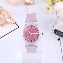 Pink Kids Transparent Glitter Silicone Wristwatch Creative Cool Adjustable Strap Children Watch Shiny Kids Watch