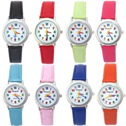 Colorful Dial Leather Watch 10 Colors Cute Lovely Quartz Wristwatch for Girls Boys Women Kids Cartoon Design Student Gift