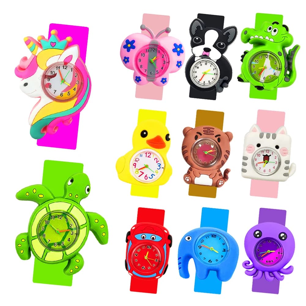 Boys Girls Watches Baby Kindergarten Party Gift Children Study Time Toy Wristwatches Slap Bracelet Clock Cartoon Kids Watches 22