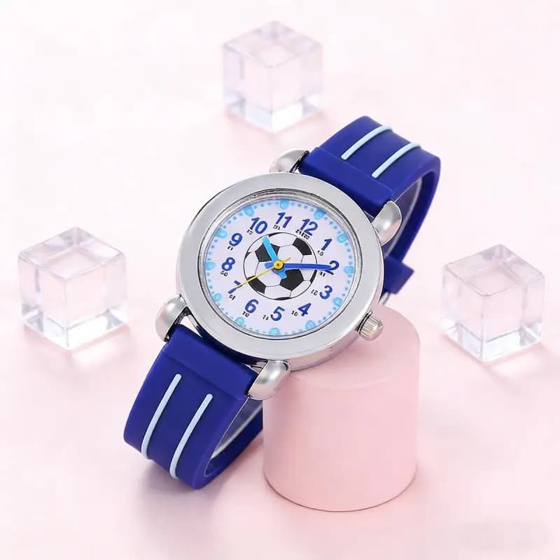 Football Children Cute Cartoon Primary School Students Watch Quartz 3D Stereoscopic Silicone Football Boys and Girls